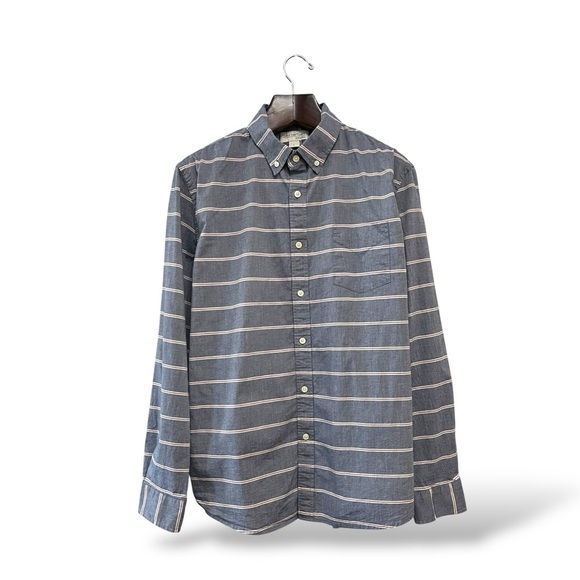 John Bartlett Consensus Chambray Woven Striped Stretch Button Down, Large - Picture 4 of 12